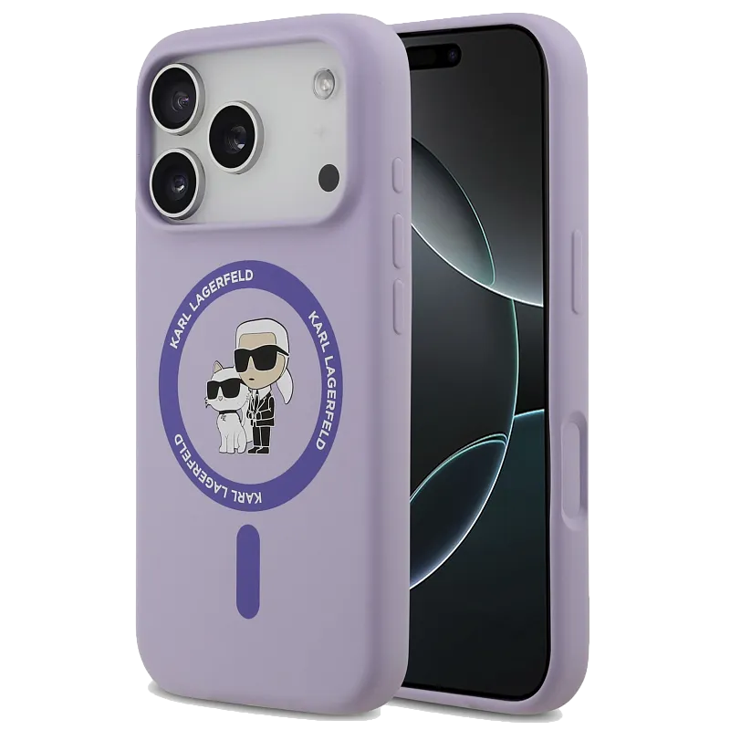 Чехол Lagerfeld для iPhone 17 Pro Max Liquid Silicone NFT Karl & Choupette Hard, фиолетовый