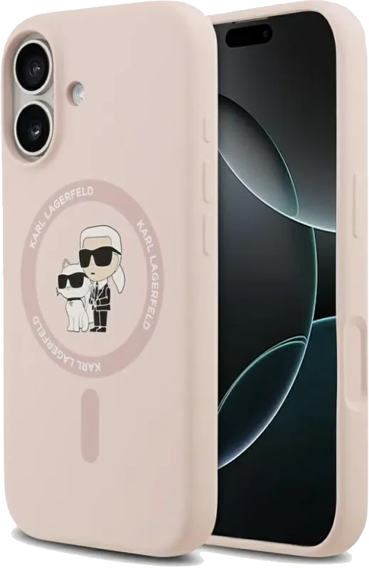 Чехол Lagerfeld для iPhone 17 Liquid Silicone NFT Karl & Choupette Hard, розовый