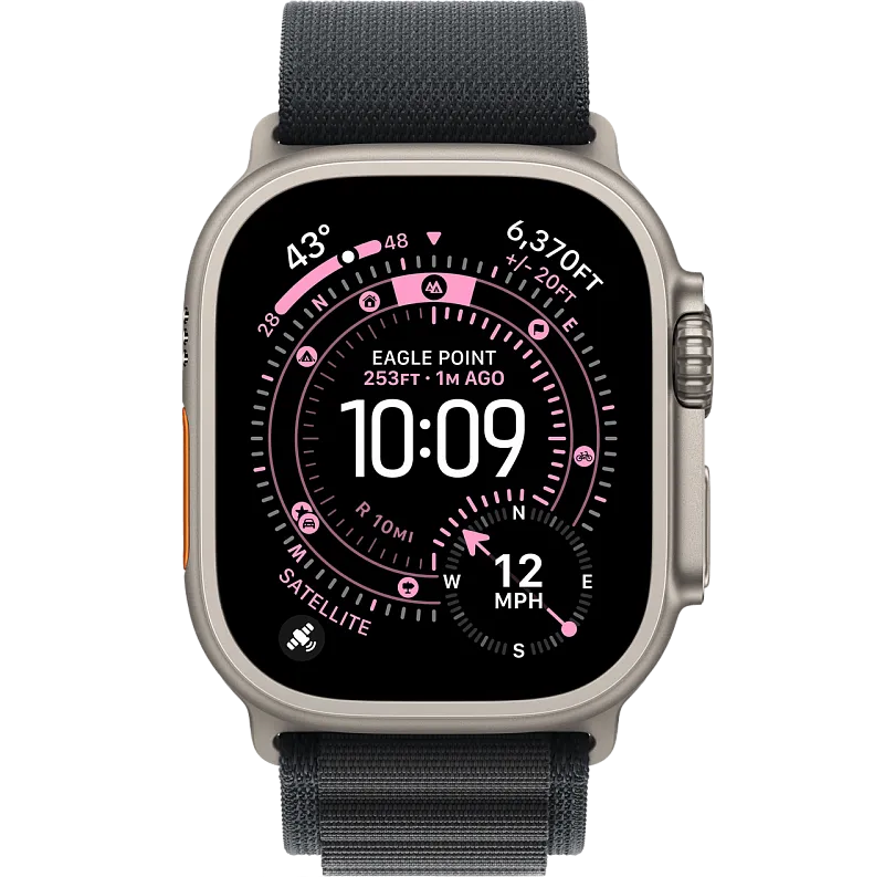 Apple Watch Ultra 3, 49 мм, корпус из бежевого титана, ремешок Alpine чёрного цвета