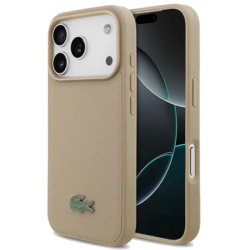 Чехол Lacoste для iPhone 17 Pro Max PVC Metal Lacquer logo Hard Taupe (MagSafe), «серо-коричневый»