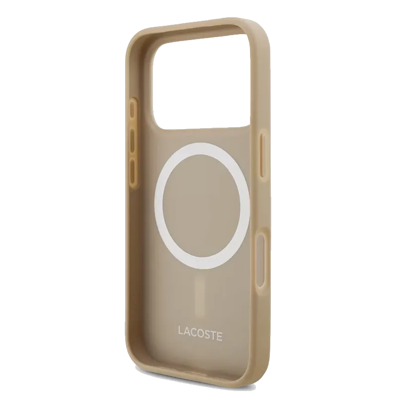 Чехол Lacoste для iPhone 17 Pro Max PVC Metal Lacquer logo Hard Taupe (MagSafe), «серо-коричневый»