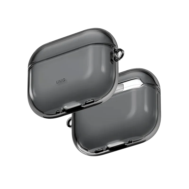 Чехол Uniq для Airpods Pro 3 Glase TPU case with carabin Glossy Smoke, прозрачный серый