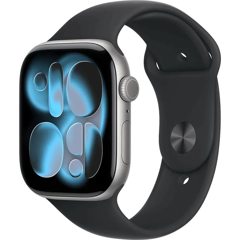 Apple Watch Series 11, 42 мм, корпус из алюминия цвета «серый космос», спортивный ремешок чёрного цвета