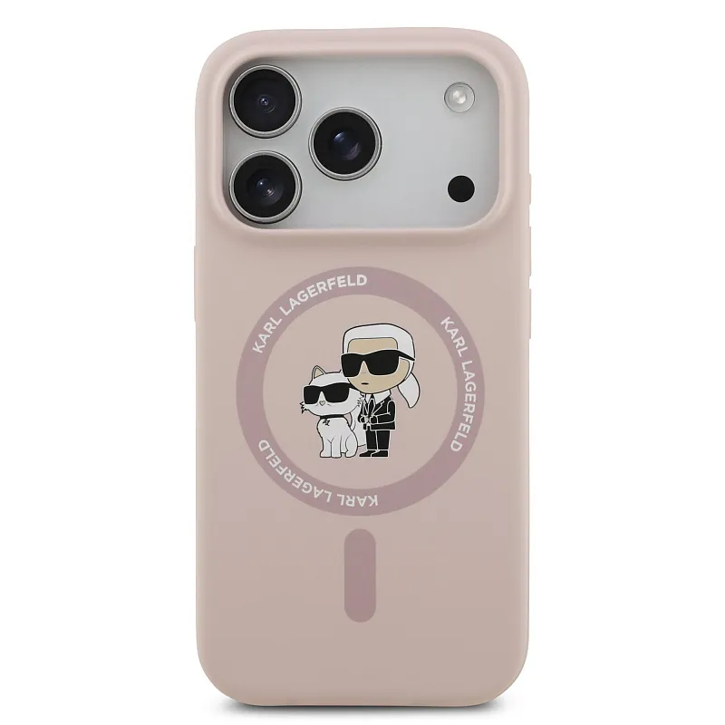 Чехол Lagerfeld для iPhone 17 Pro Liquid Silicone NFT Karl & Choupette Hard, розовый