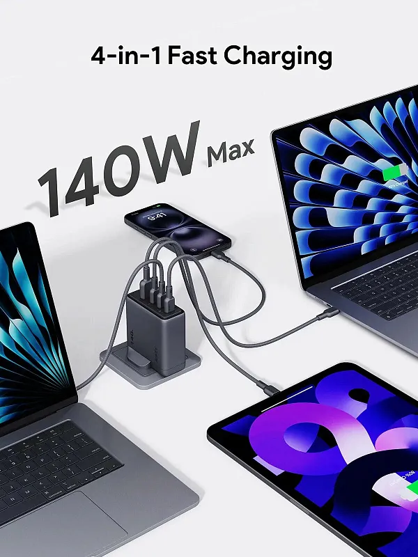 Сетевое зарядное устройство Aukey Comet Mix 140W 3USB-C + USB-A серый