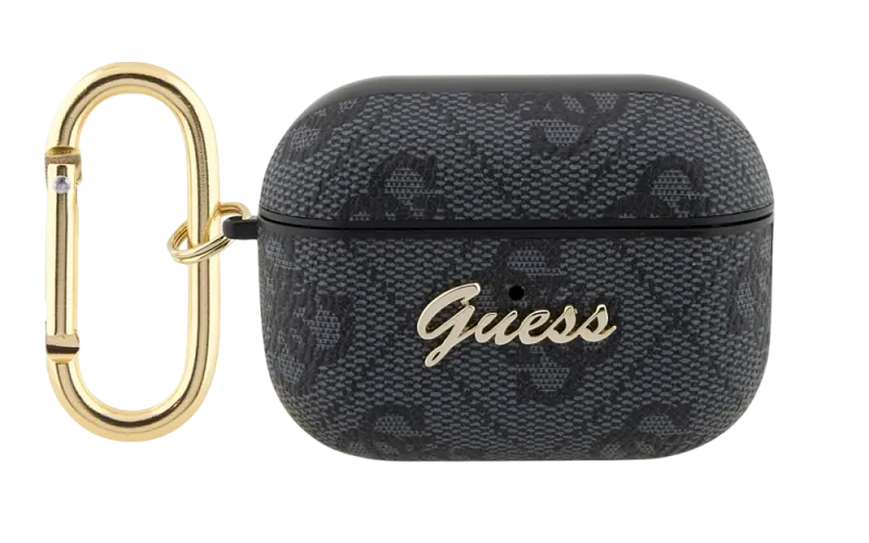 Чехол Guess для Airpods Pro 2 PU leather 4G with metal logo and carabin Black