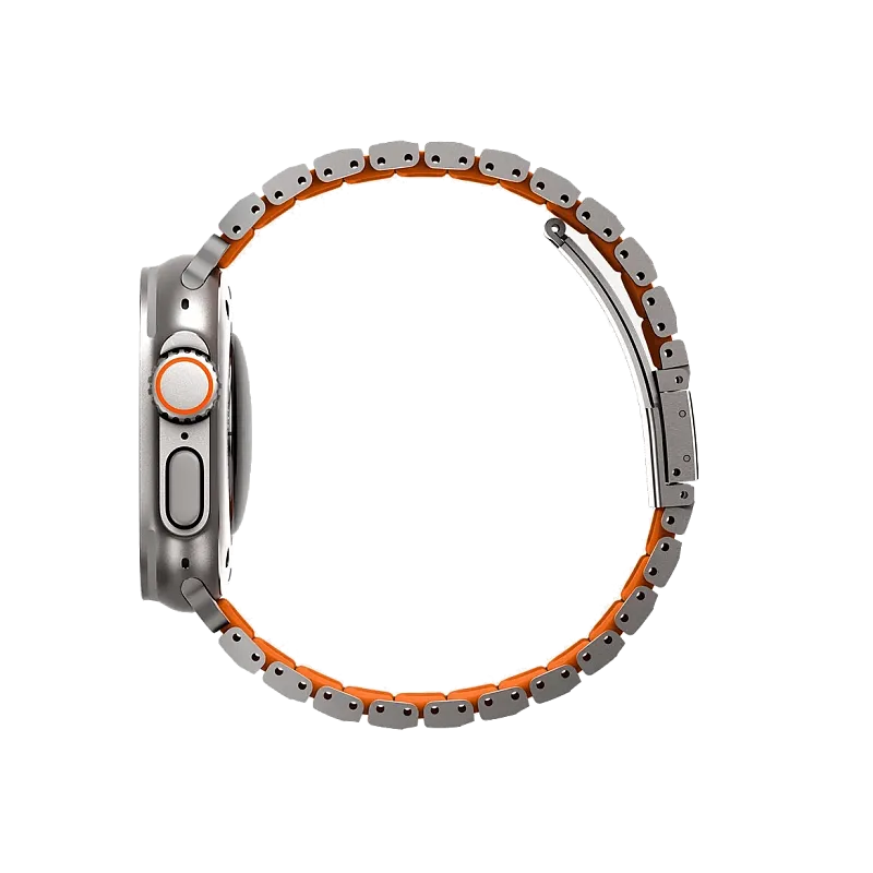 Ремешок UNIQ для Apple Watch 44/45/46/49 мм Strova Flex Steel Band, серебристо-оранжевый