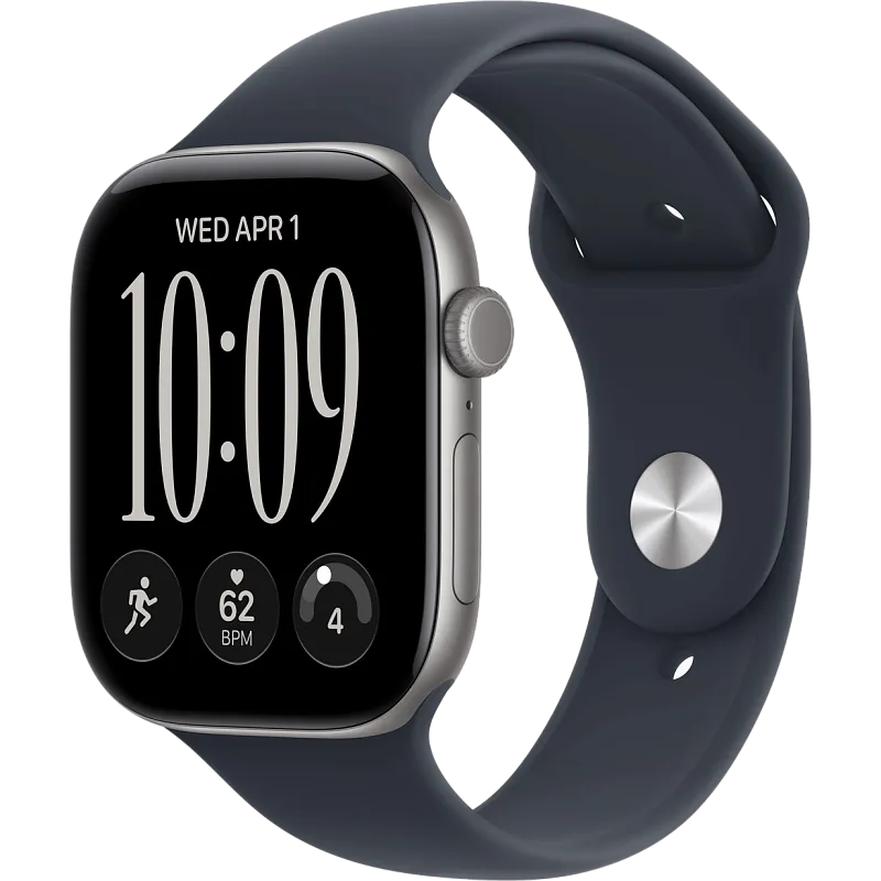 Apple Watch Series 12, 46 мм, корпус из алюминия цвета «серый космос», спортивный ремешок тёмно-синего цвета
