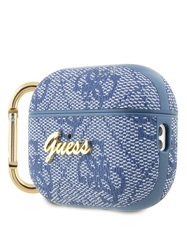 Чехол Guess для Airpods Pro 2 PU leather 4G with metal logo and carabin Blue