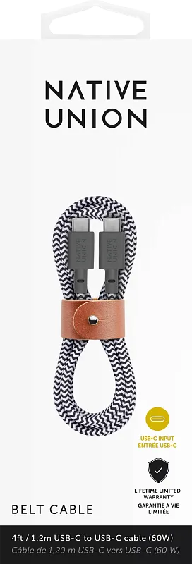Кабель зарядный Native Union USB-C - USB-C, 60Вт, 1,2м, зебра