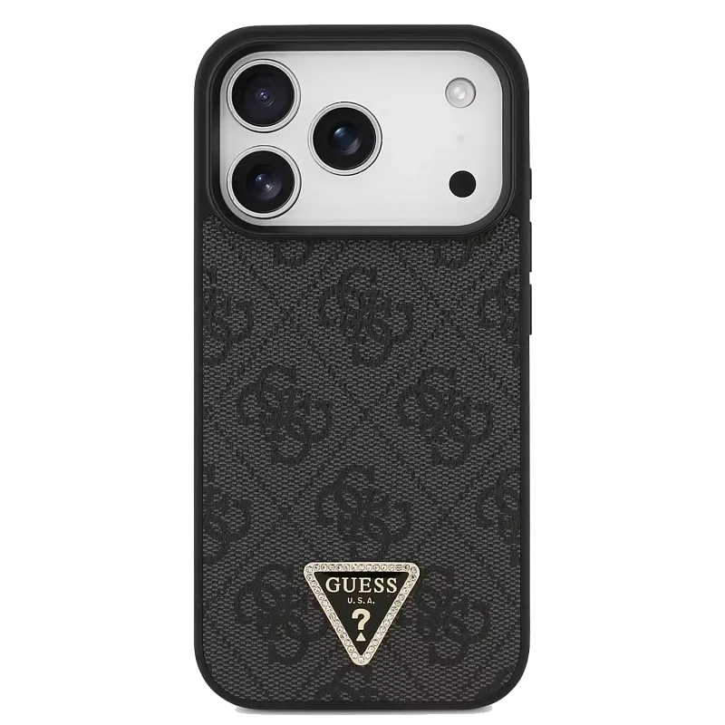 Чехол Guess для iPhone 17 Pro PU 4G Triangle Diamond metal logo Hard, чёрный