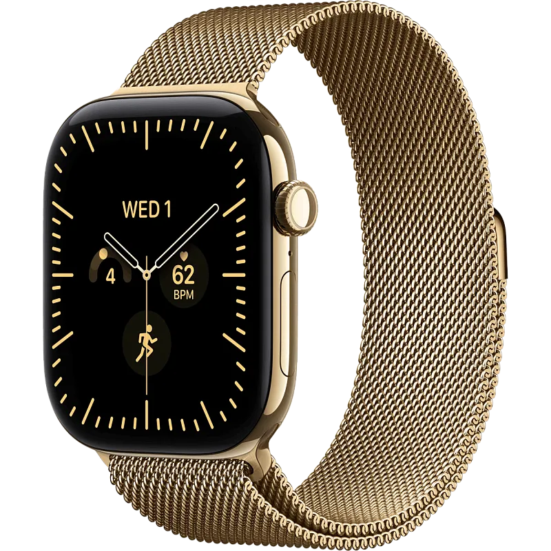 Apple Watch Series 12, 46 мм, корпус из титана золотого цвета, браслет миланская петля