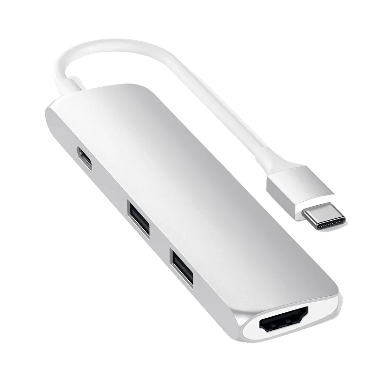 Многопортовый USB‑C адаптер Satechi Slim Aluminum, серебристый