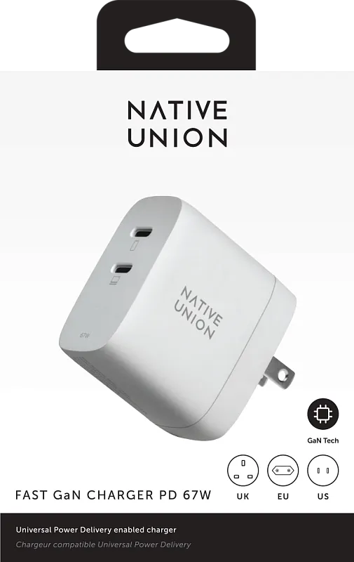 Сетевое зарядное устройство Native Union Fast GaN Charger 2 USB-C, PD, 67 Вт, белый