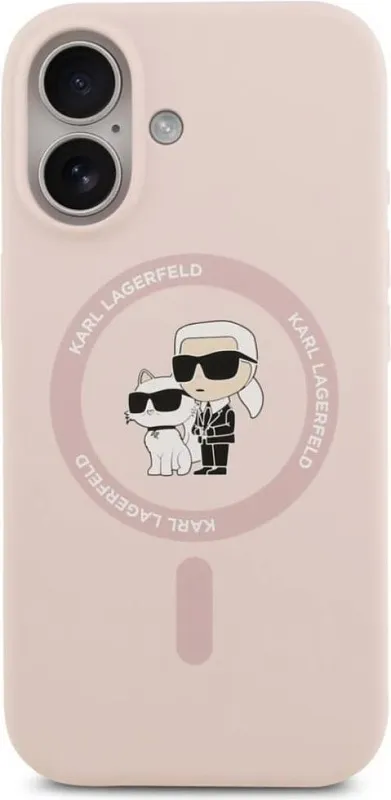 Чехол Lagerfeld для iPhone 17 Liquid Silicone NFT Karl & Choupette Hard, розовый