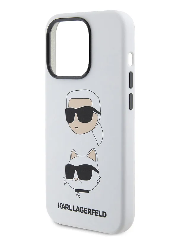 Чехол Lagerfeld для iPhone 15 Pro чехол Liquid Silicone NFT Karl & Choupette heads Hard White
