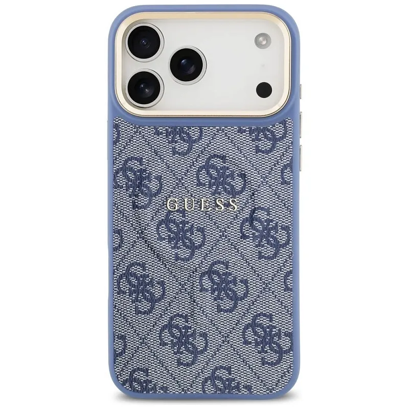 Чехол Guess для iPhone 17 Pro Max PU 4G Classic metal logo Gold camera Hard, синий