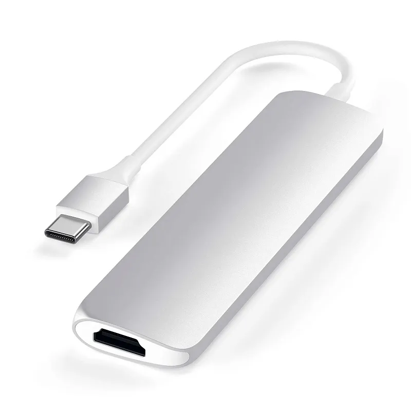 Многопортовый USB‑C адаптер Satechi Slim Aluminum, серебристый