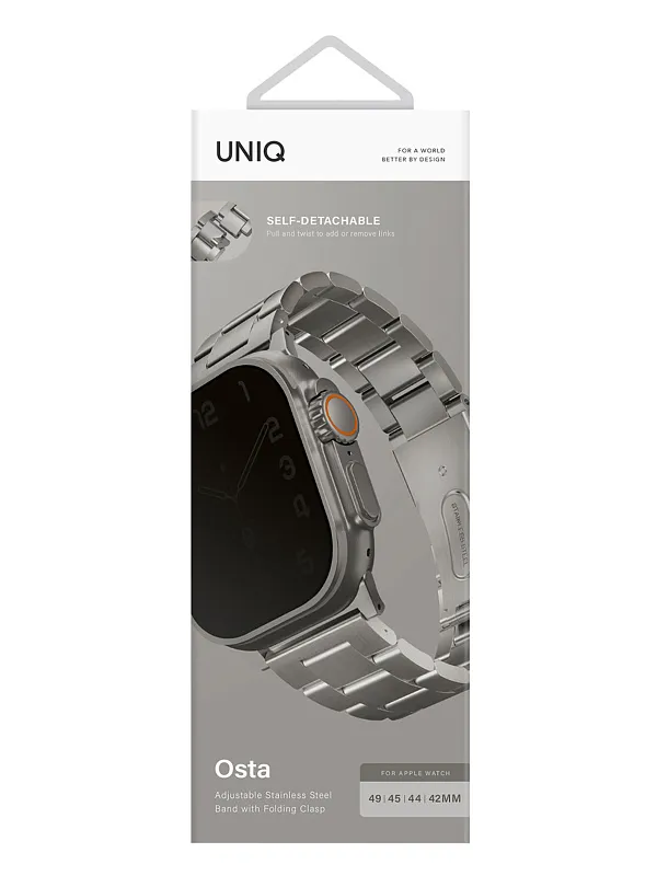 Ремешок Uniq для Apple Watch 49/45/44/42 mm OSTA Steel Strap with Self-Adjustable Links Silver