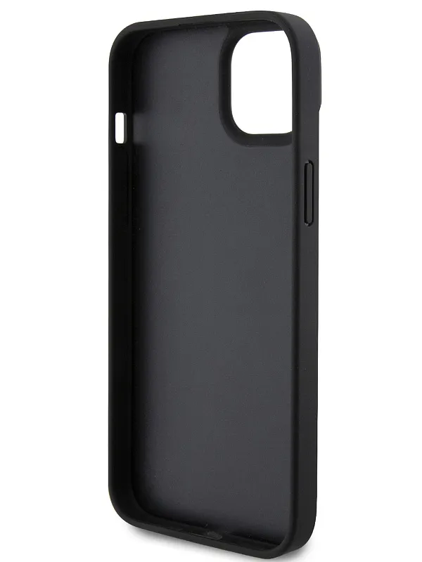 Чехол Guess для iPhone 15 PU 4G Triangle Diamond metal logo Hard Black