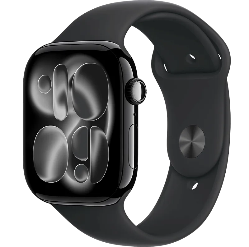 Apple Watch Series 11, 46 мм, корпус из алюминия цвета «чёрный глянец», спортивный ремешок чёрного цвета