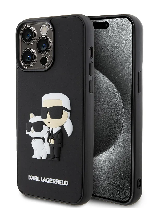Чехол Lagerfeld для iPhone 15 Pro Max 3D Rubber NFT Karl & Choupette Hard Black