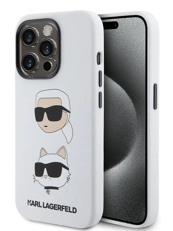 Чехол Lagerfeld для iPhone 15 Pro чехол Liquid Silicone NFT Karl & Choupette heads Hard White