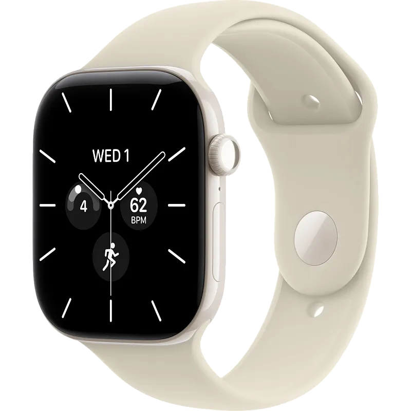 Apple Watch Series 12, 46 мм, корпус из керамики цвета «жемчужно-белый», спортивный ремешок песочного цвета