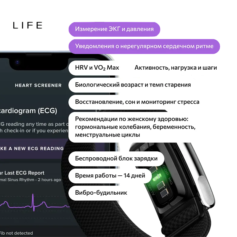 Фитнес-трекер WHOOP MG LIFE + 12 месяцев, черный