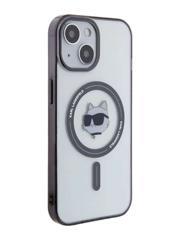 Чехол Lagerfeld для iPhone 15 чехол PC/TPU NFT Choupette Head Hard Transp/Black (MagSafe)