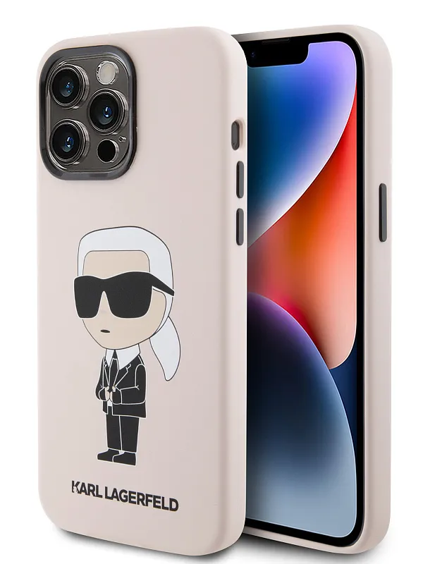 Чехол Lagerfeld для iPhone 15 Pro чехол Liquid silicone NFT Karl Ikonik Hard Pink