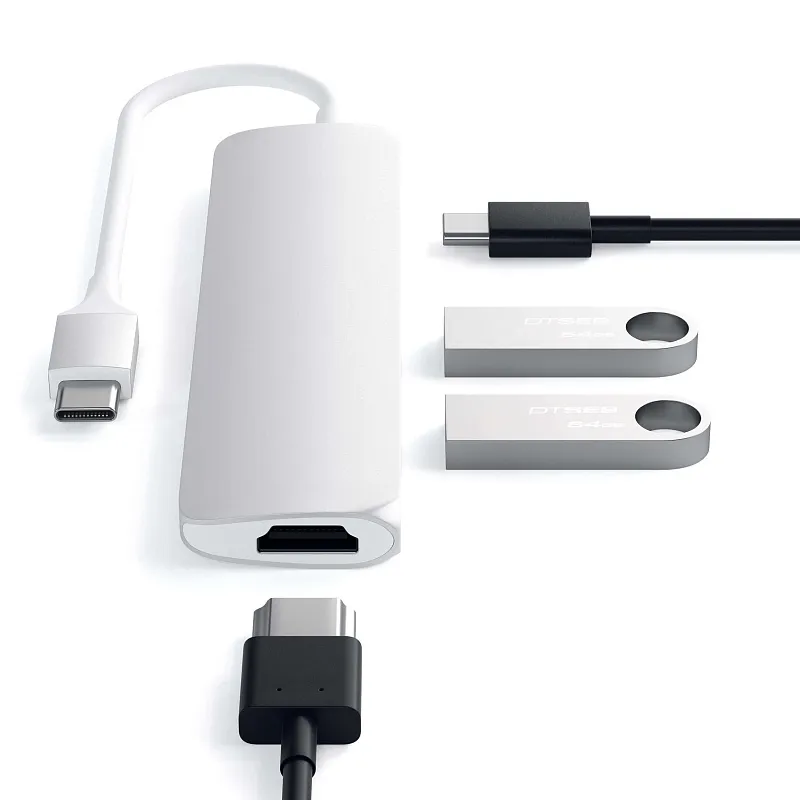 Многопортовый USB‑C адаптер Satechi Slim Aluminum, серебристый