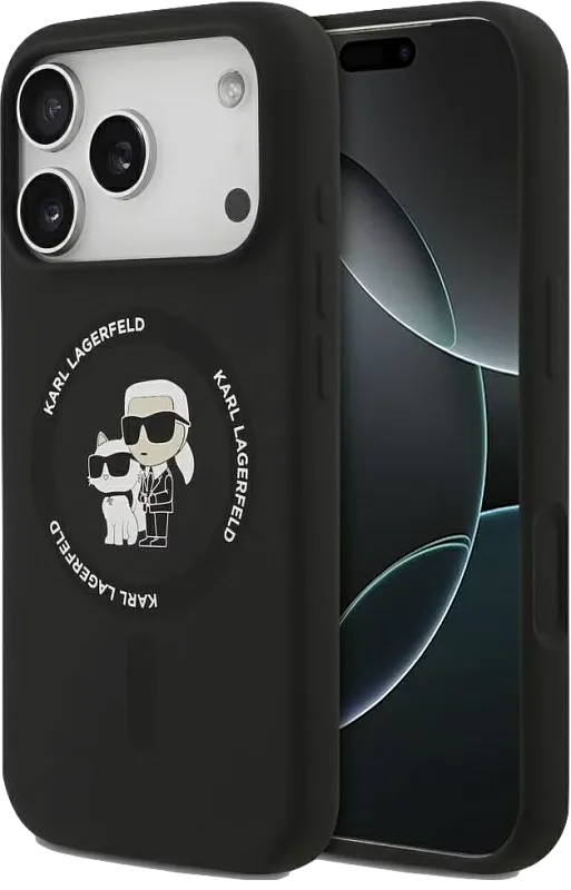Чехол Lagerfeld для iPhone 17 Pro Max Liquid Silicone NFT Karl & Choupette Hard, чёрный