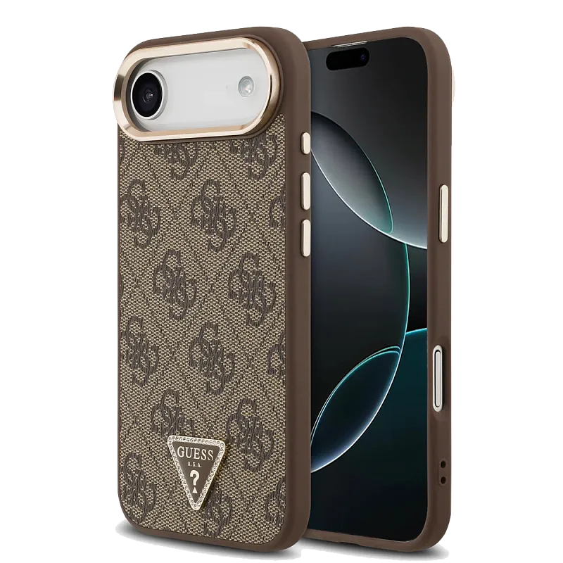 Чехол Guess для iPhone Air PU 4G Triangle Diamond metal logo Gold camera Hard, коричневый