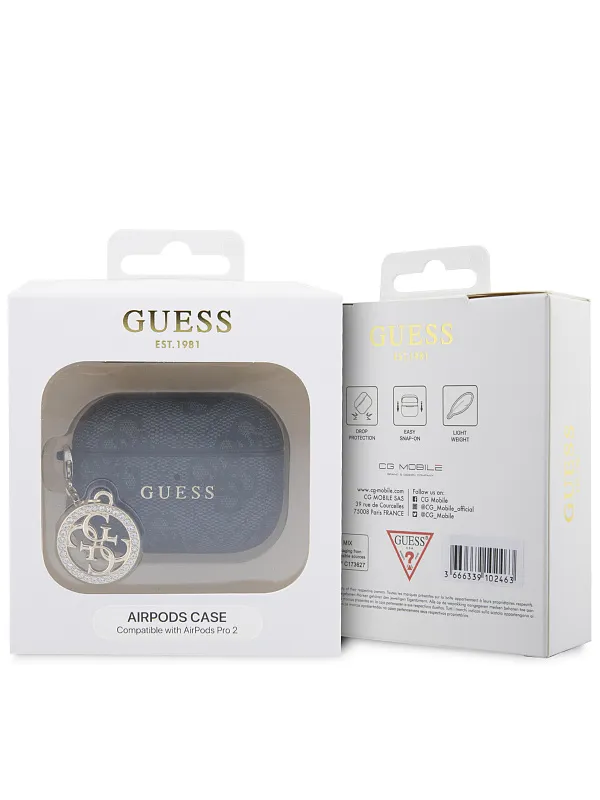 Чехол Guess для Airpods Pro 2 PU leather 4G with metal logo and Diamond charm Black