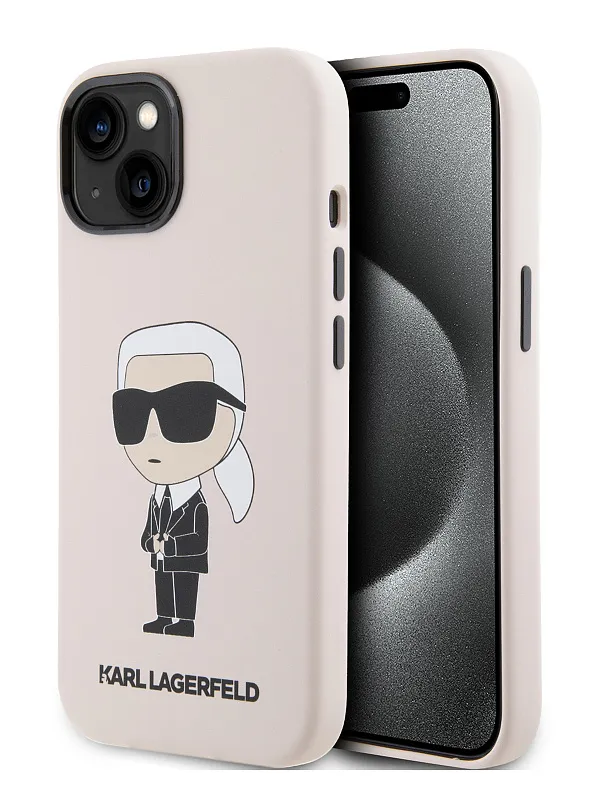 Чехол Lagerfeld для iPhone 15 Liquid silicone NFT Karl Ikonik Hard Pink