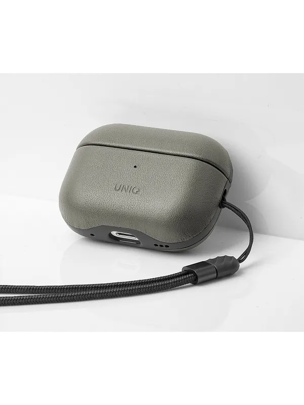 Чехол Uniq для Airpods Pro 2 Terra Genuine Leather with handstrap Lichen Green