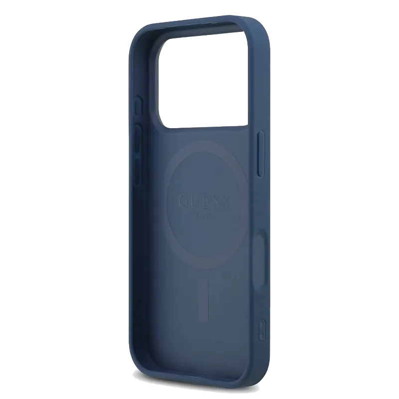 Чехол Guess для iPhone 17 Pro PU 4G Triangle Diamond metal logo Hard, синий