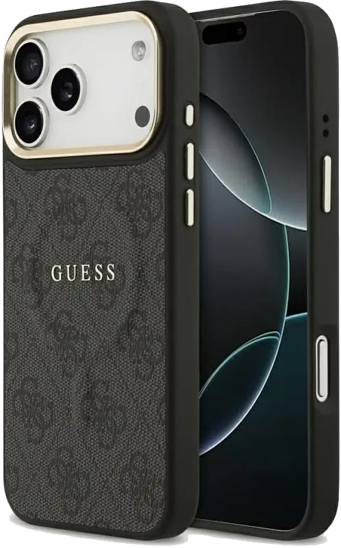 Чехол Guess для iPhone 17 Pro Max PU 4G Classic metal logo Gold camera Hard, чёрный
