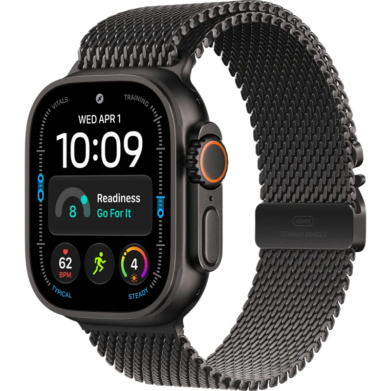 Apple Watch Ultra 4, 49 мм, корпус из чёрного титана, браслет миланская петля