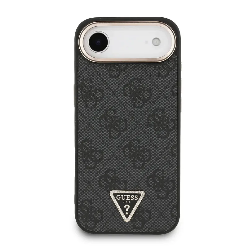 Чехол Guess для iPhone Air PU 4G Triangle Diamond metal logo Gold camera Hard, чёрный
