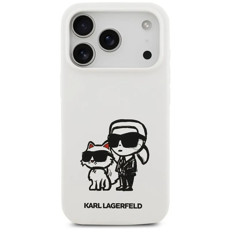 Чехол Lagerfeld для iPhone 17 Pro Max Liquid Silicone Sketch Karl&Choup Metal cam Hard, белый