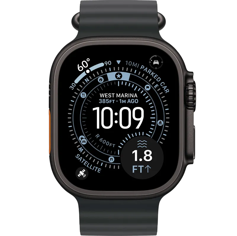 Apple Watch Ultra 3, 49 мм, корпус из чёрного титана, ремешок Ocean чёрного цвета