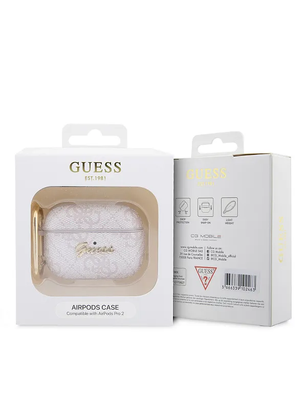 Чехол Guess для Airpods Pro 2 PU leather 4G with metal logo and carabin Pink