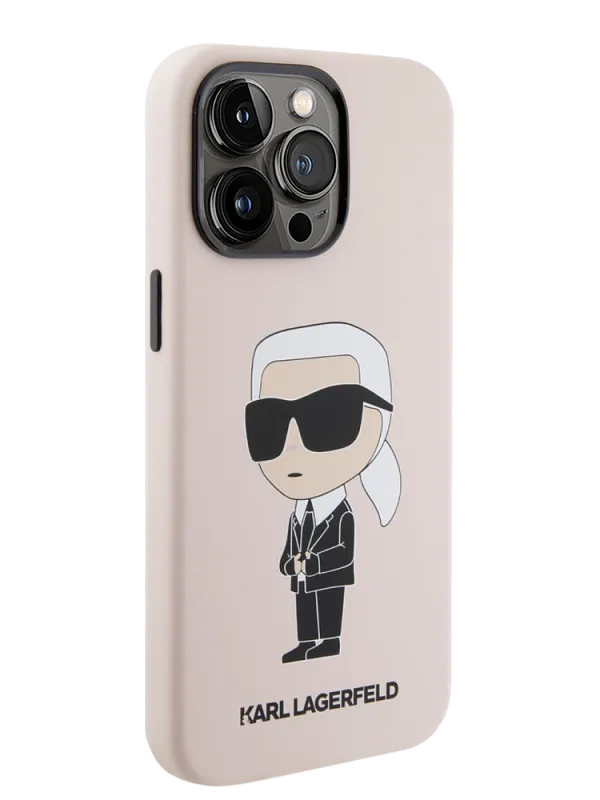 Чехол Lagerfeld для iPhone 15 Pro чехол Liquid silicone NFT Karl Ikonik Hard Pink