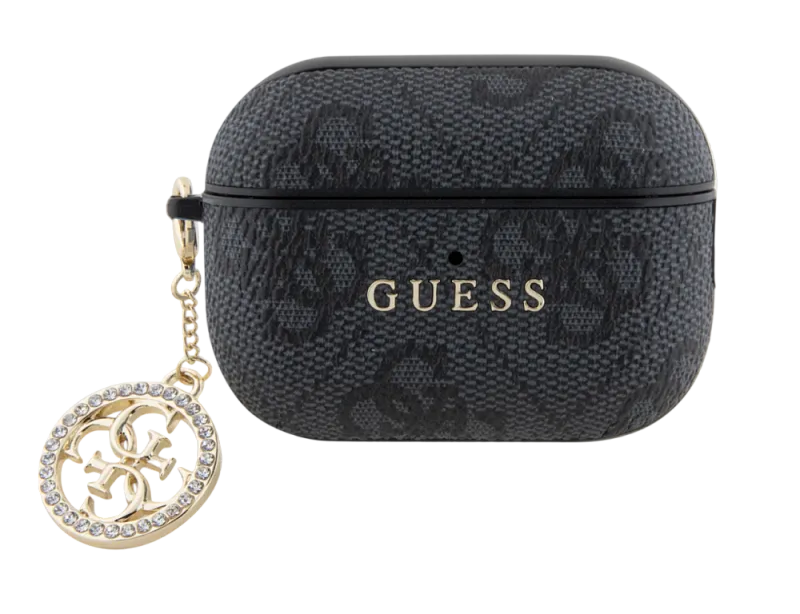 Чехол Guess для Airpods Pro 2 PU leather 4G with metal logo and Diamond charm Black