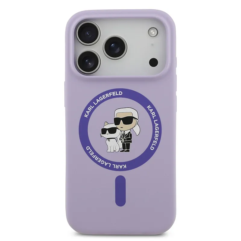 Чехол Lagerfeld для iPhone 17 Pro Max Liquid Silicone NFT Karl & Choupette Hard, фиолетовый