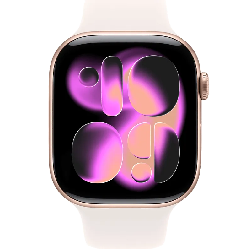 Apple Watch Series 11, 42 мм, корпус из алюминия цвета «розовое золото», спортивный ремешок цвета «светлый румянец»