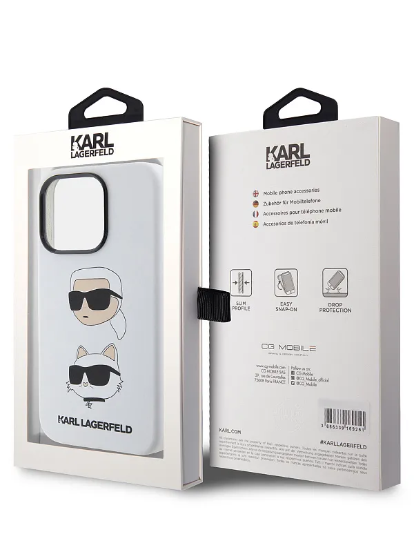 Чехол Lagerfeld для iPhone 15 Pro чехол Liquid Silicone NFT Karl & Choupette heads Hard White