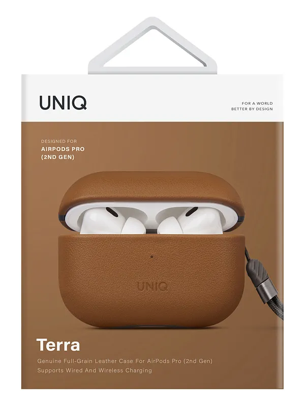 Чехол Uniq для Airpods Pro 2 Terra Genuine Leather with handstrap Toffee Brown